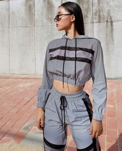 Women's Suit Personalized Reflective Fabric Contrast Stitching Hooded Suit