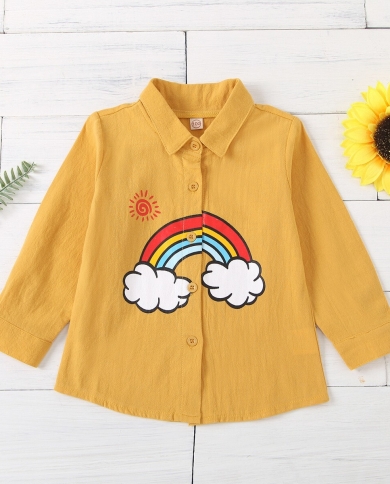 New Girl's Long-sleeved Lapel Cloud Rainbow Print Single-breasted Shirt