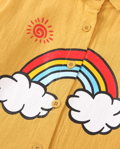 New Girl's Long-sleeved Lapel Cloud Rainbow Print Single-breasted Shirt