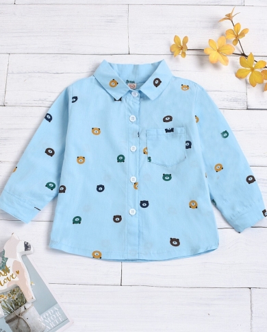 New Girl's Long-sleeved Lapel Single-breasted Cartoon Print Shirt