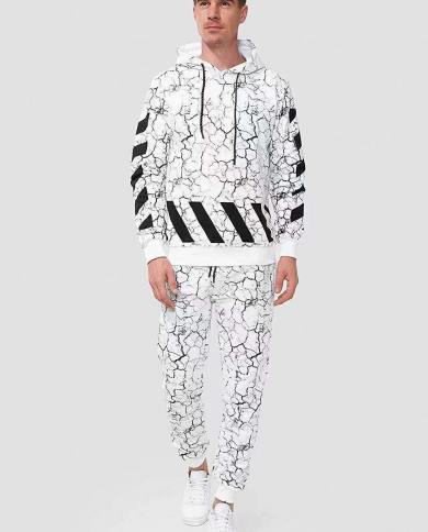 Men's Casual Hooded Sweater Suit Marble Texture Printing