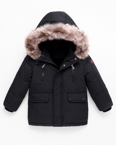 Короткий пуховик с капюшоном и меховым воротником для мальчиков и девочек