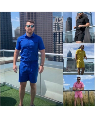 Summer New Men's Short-sleeved One-piece Suit Button Overall Shortpants