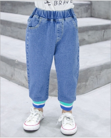 Новые детские джинсы, эластичные брюки из ниток, весна и осень, однотонные повседневные брюки