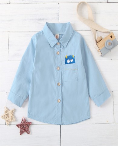 New Children's Clothing Solid Color Cartoon Animal Head Patch Embroidered Shirt For Boys And Girls