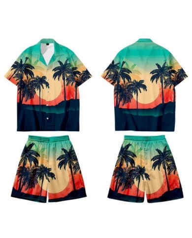 Sunset Seaside Coconut Tree Print Unisex Summer Suit Short-sleeved Shorts Beach Suit