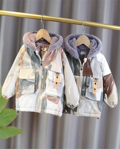 Plus Velvet Camouflage Jacket Autumn And Winter Handsome Thickening Baby Boy Children's Cotton Coat