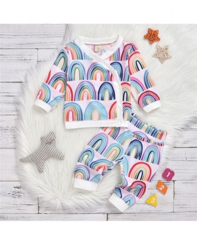 חליפת תינוקת ותינוק בוי חליפת מכנסיים עם שרוול ארוך עם הדפסת קשת חדשה