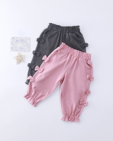 Spring And Autumn Girls Bow Flower Bud Pants Outing Trousers