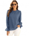 Women Solid Blouse Fashion Jacquard Stand Neck Long Sleeve Chic Office Work Tops Lady Plus Size Casual Elegant Chiffon S