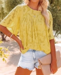 Summer Women Solid Blouse Fashion O Neck Half Sleeve Plus Size Elegant Loosse Shirts Ladies Casual Chiffon Blouses Top 2