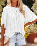 Summer Women Solid Blouse Fashion O Neck Half Sleeve Plus Size Elegant Loosse Shirts Ladies Casual Chiffon Blouses Top 2