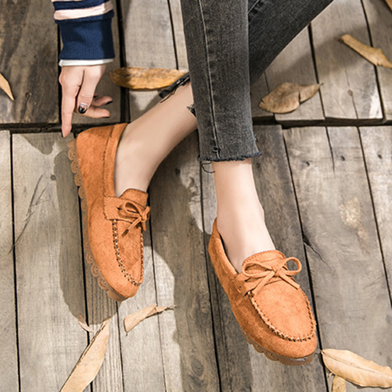 Womens nubuck loafers bowknot clearance