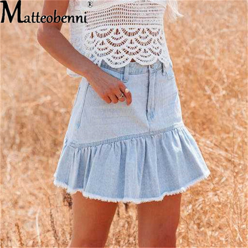 ruffled denim mini skirt