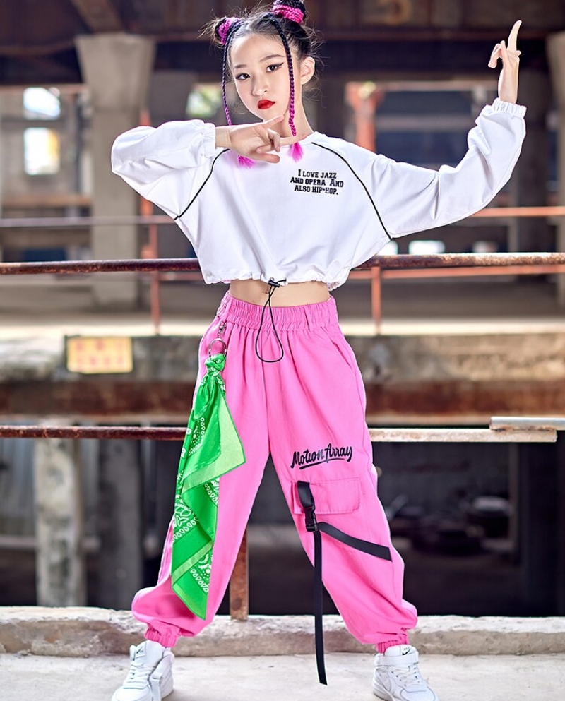 129 Modern Dance Clothes Girls Kpop Long Sleeves Outfit White