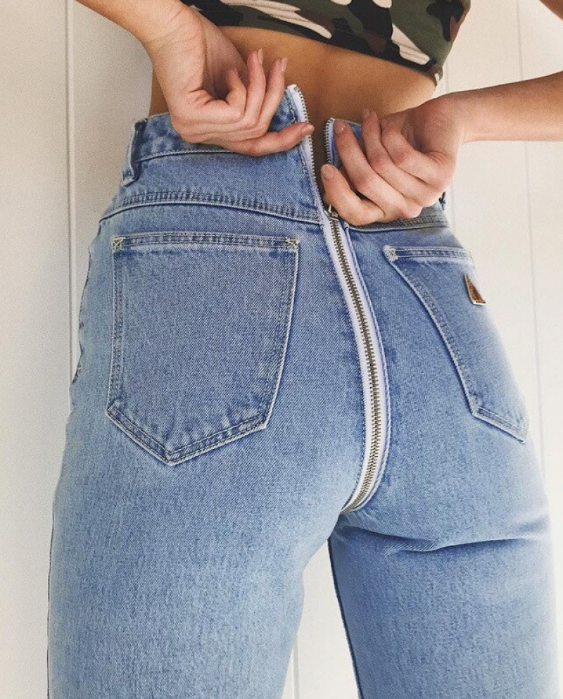 Women's back best sale zipper jeans