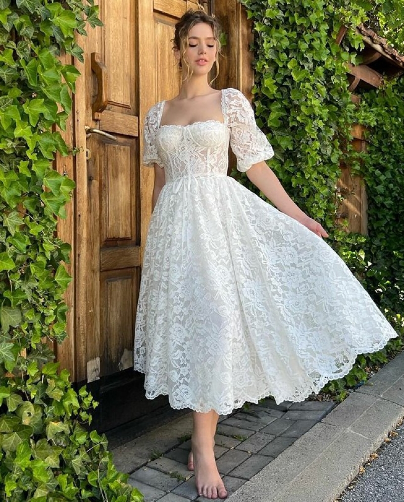 820-A Line Short Wedding Dress For Women Bridal Vintage Lace Sweetheart With Short Sleeve Robe De Marie Mid Calf Cust-Description 820-A Line Short Wedding Dress For Women Bridal Vintage Lace Sweetheart With Short Sleeve Robe De Marie Mid Calf Cust-Description