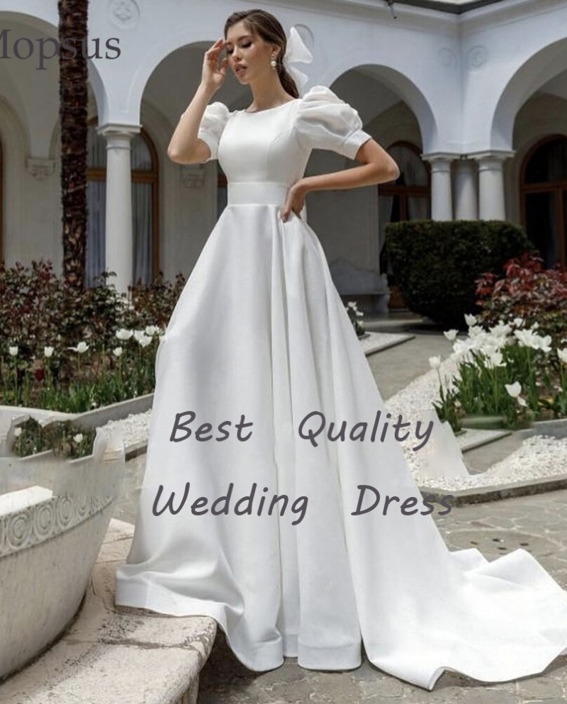 Princess Organza Puff Sleeves Wedding Dresses White Ivory A Line Bridal  Gowns | eBay