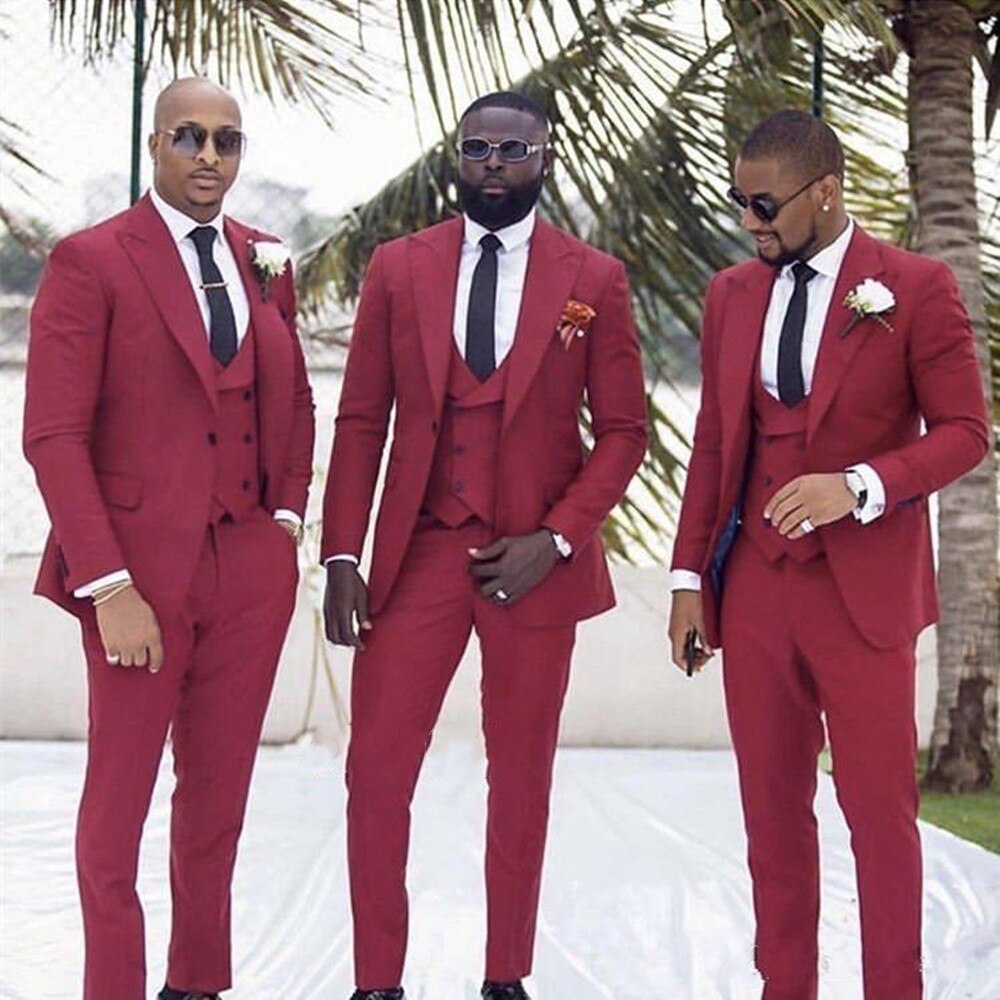 298 Costume Dark Red Slim Fit Groomsmen Tuxedos Business Party Prom Men Suits Bridegroom Suits For Wedding Spring Jacket Pan Description