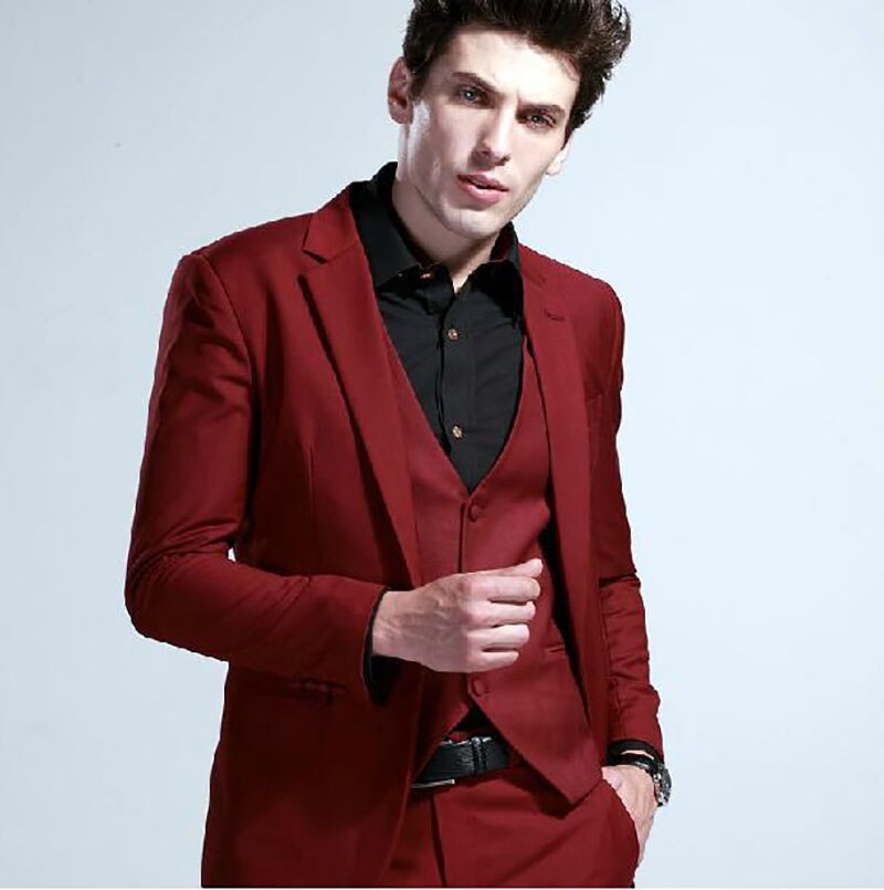 חליפות חתן באיכות גבוהה גברים חליפת פנאי שלוש חלקים חתן שמלת כלה חליפת יין  אדומה זקטמכנסאפוד חליפות גודל XL צֶבַע Khaki