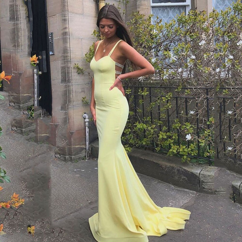 461-Deep V Neck Prom Dresses Elegant Evening Dress Satin Spaghetti Straps  Backless Mermaid Pleated Formal Party Gowns Robe D-Description