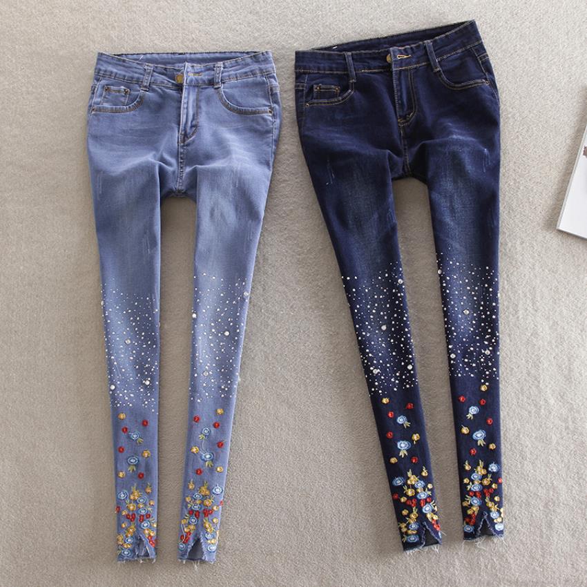 Simplee Streetwear pearl hole jeans female Casual pocket skinny pencil jean  pants Destroyed ripped denim jean women trousers - OnshopDeals.Com