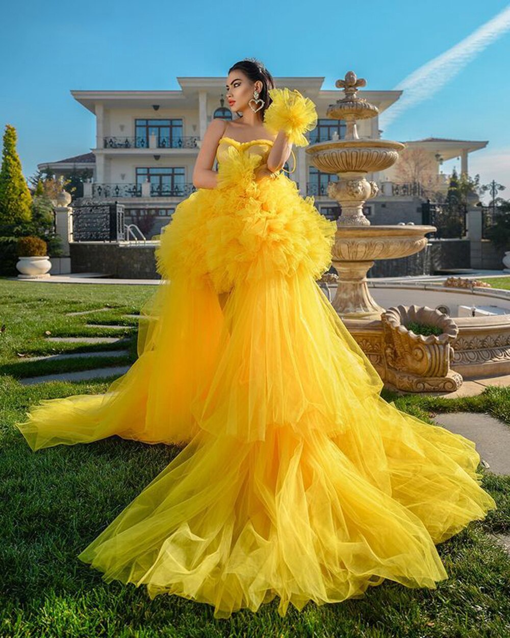 Yellow ball gown plus size on sale
