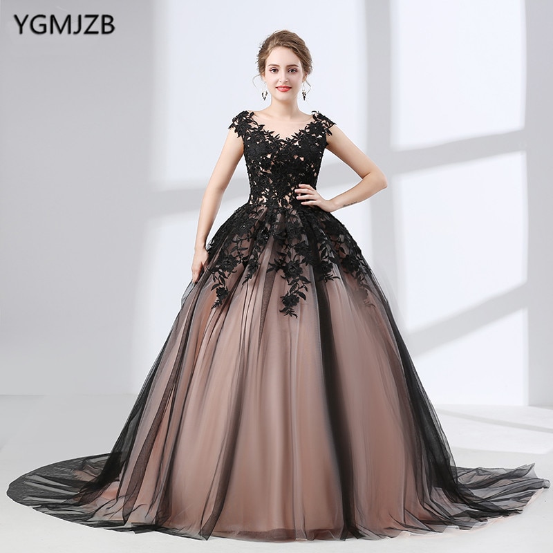 422 Arabic Style Evening Dresses Long Puffy New Arrival Ball Gown V Neck Lace Tulle Black Women Formal Evening Gown Prom Dr Description