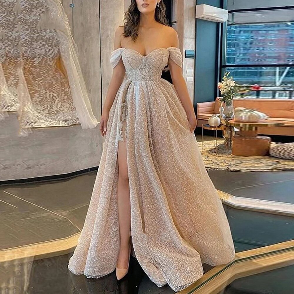 Champagne sparkly prom dress 2025
