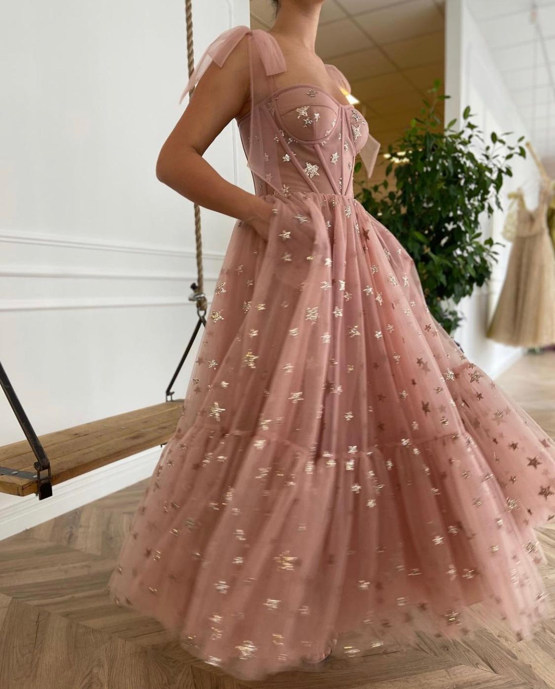 inexpensive winter formal dresses Long Beaded V-Neck Prom Dress with Stars main image 1