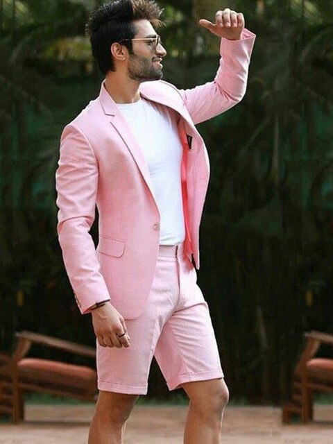 Fjern anbefale mumlende ₪281-Pink Wedding Men Suit With Short Pants Beach Summer Groom Tuxedo Wear  Male Fashion Casual Blazer Suits-Description