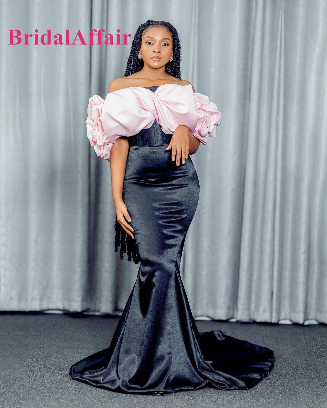 462 Bridalaffair Aso Ebi Mermaid Prom Dresses Satin Big Ruffles