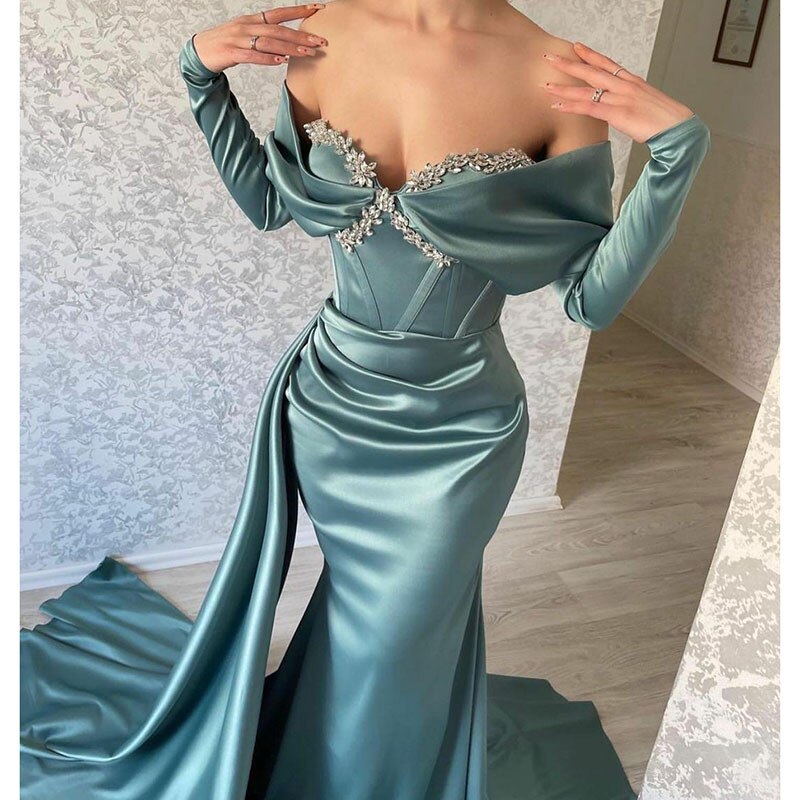 strapless open back dress Pale Yellow Mermaid Satin Prom Dresses with Tail V-Neck Evening Dress  EWR200  SELINADRESS