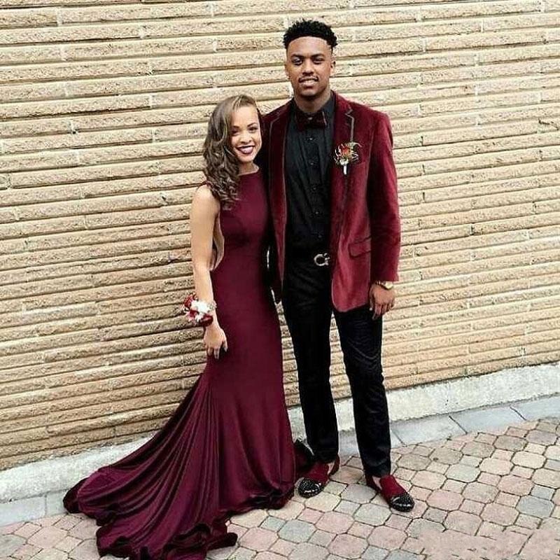 260-Burgundy Velvet Wedding Groom Tuxedo 2 Piece Men Suits For Prom Party  2 Pcs Smoking Suit Jacket With Pants New Fashion C-Description