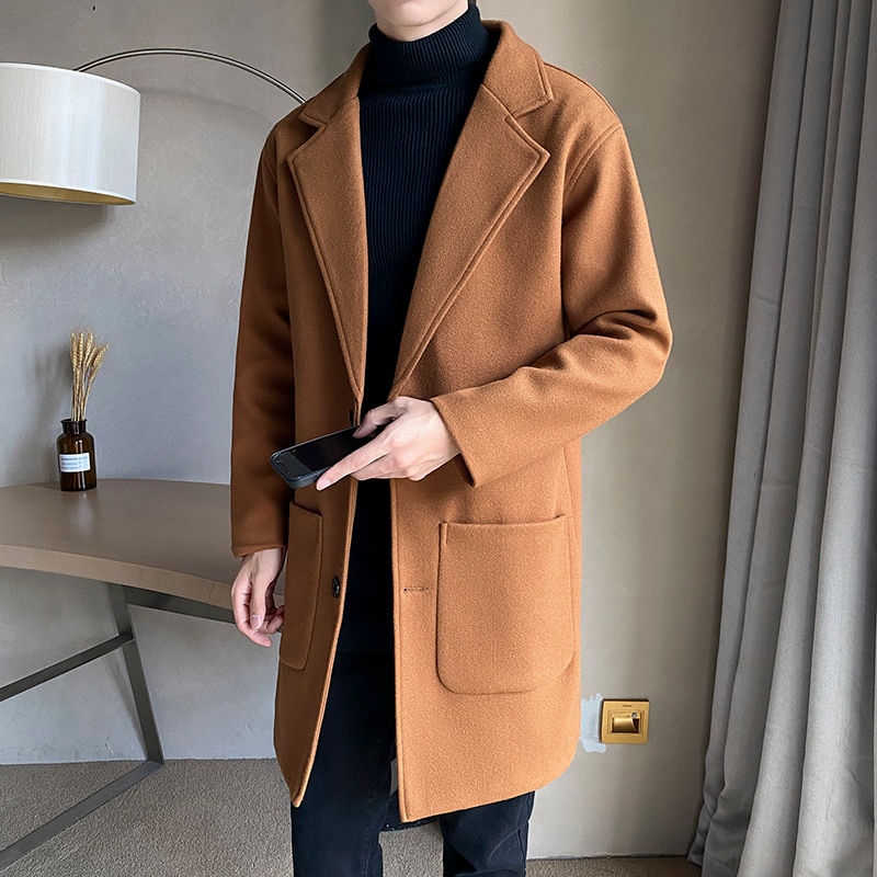 160 Brand Clothing Men Long Woolen Coats Oversized Solid Color Winter Mens Windbreaker Fashion Style Casual Male Jackets 3x Description