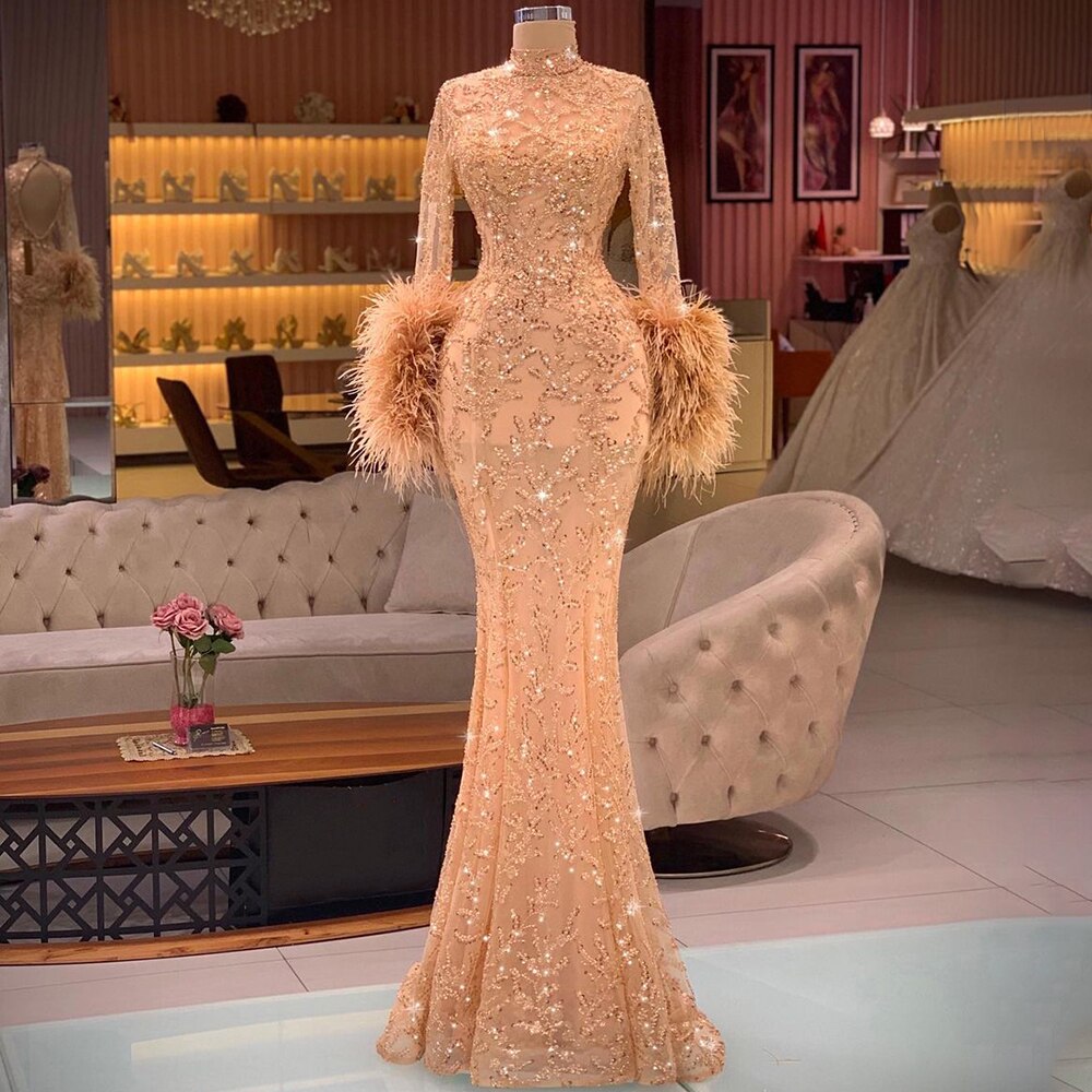 Rose gold feather dress deals