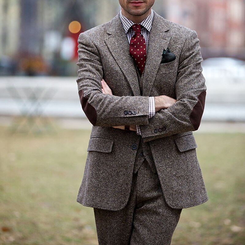280 New Arrival Tweed Men Suits For Winter 3 Pieces Groom Tuxedo