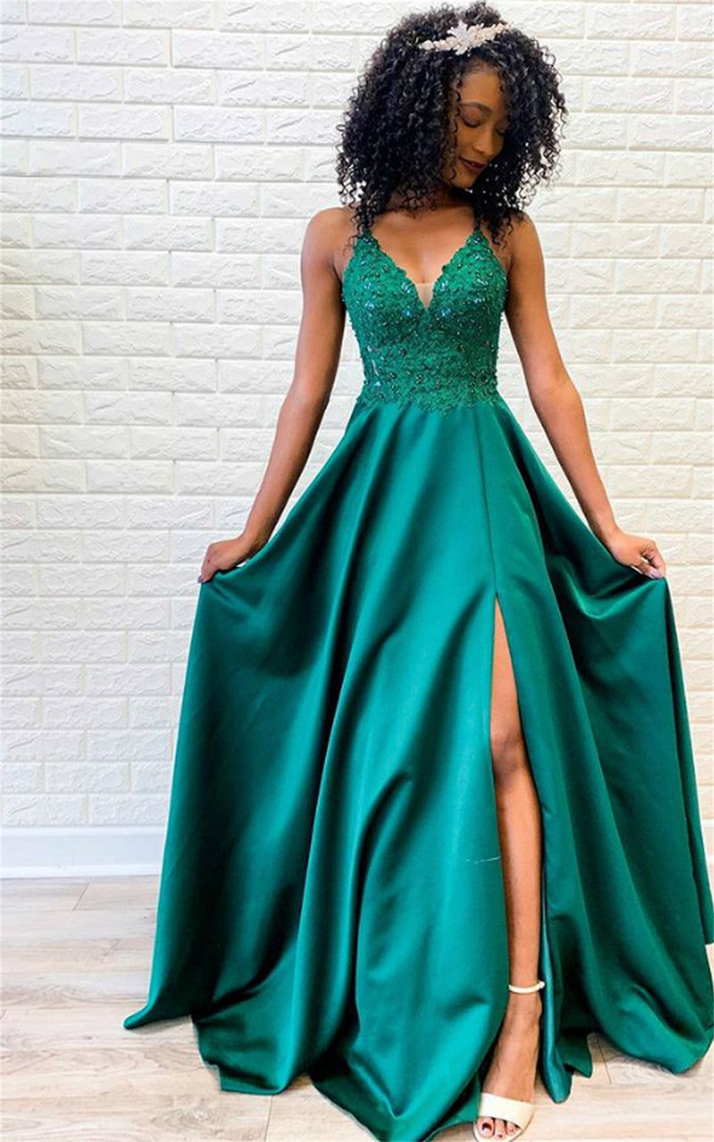 Green silk prom dress top