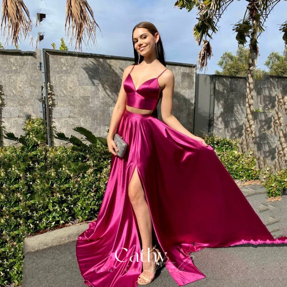 Hot pink 2 deals piece prom dress
