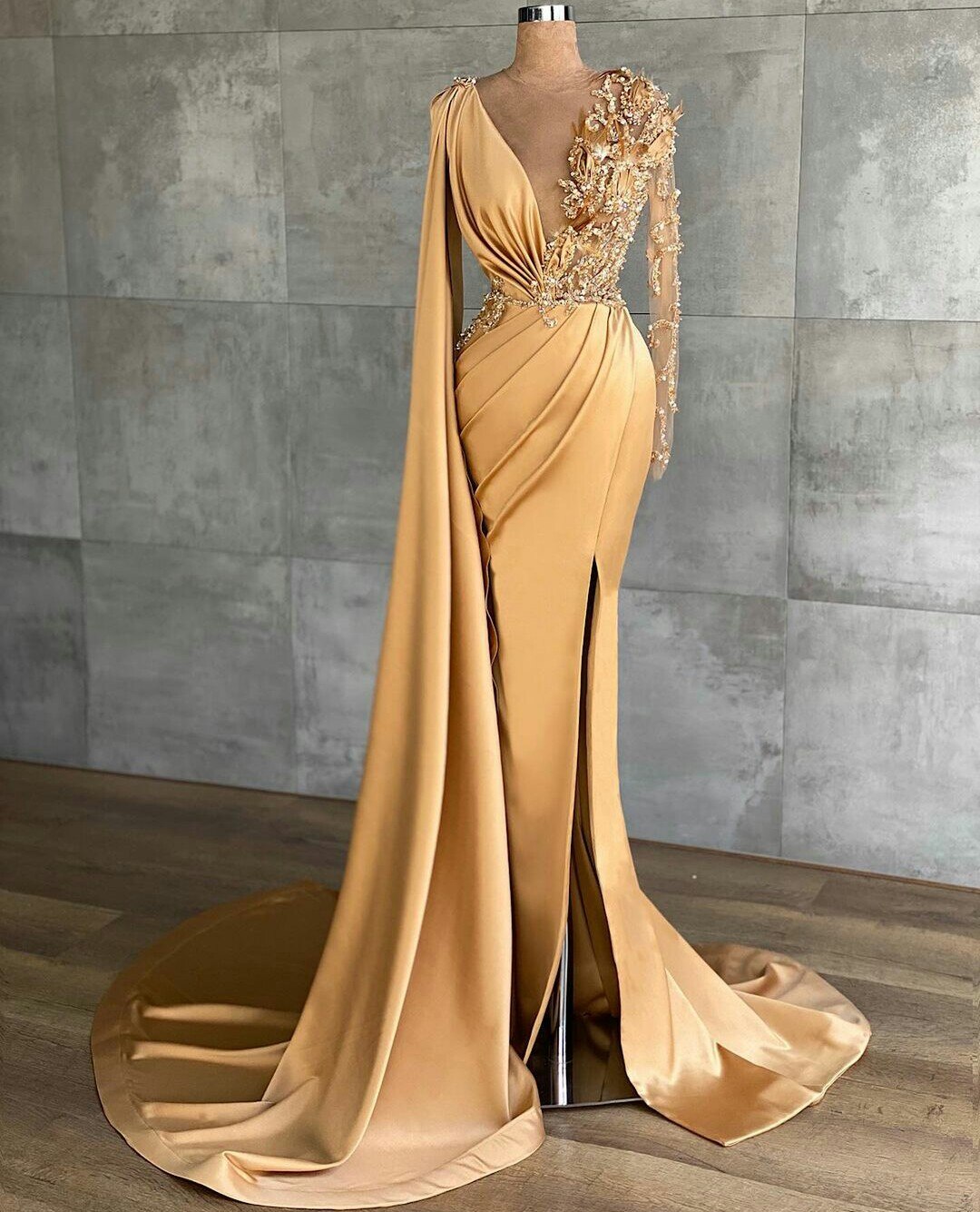 chinese dress ladies Feature Mermaid Long Sleeve Prom Dress Full Beaded Wedding Gowns DWH67   SELINADRESS