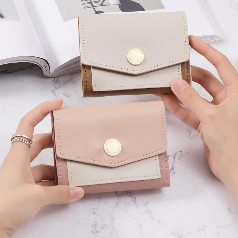 Leather Small Wallets Women Luxury Brand Design Splicing Short