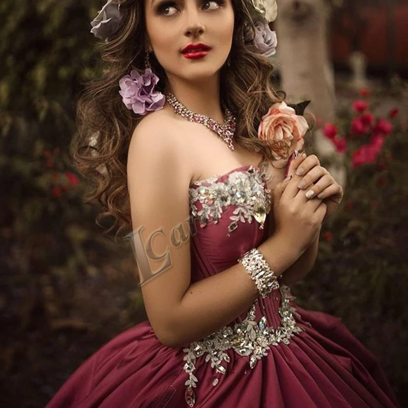 princess polly baby blue dress ₪419-Caroline Burgundy Quinceanera Ball Gownevening Dress Crystal Strapless  Prom Party Made To Order Vestidos Robes De Soiré-Description