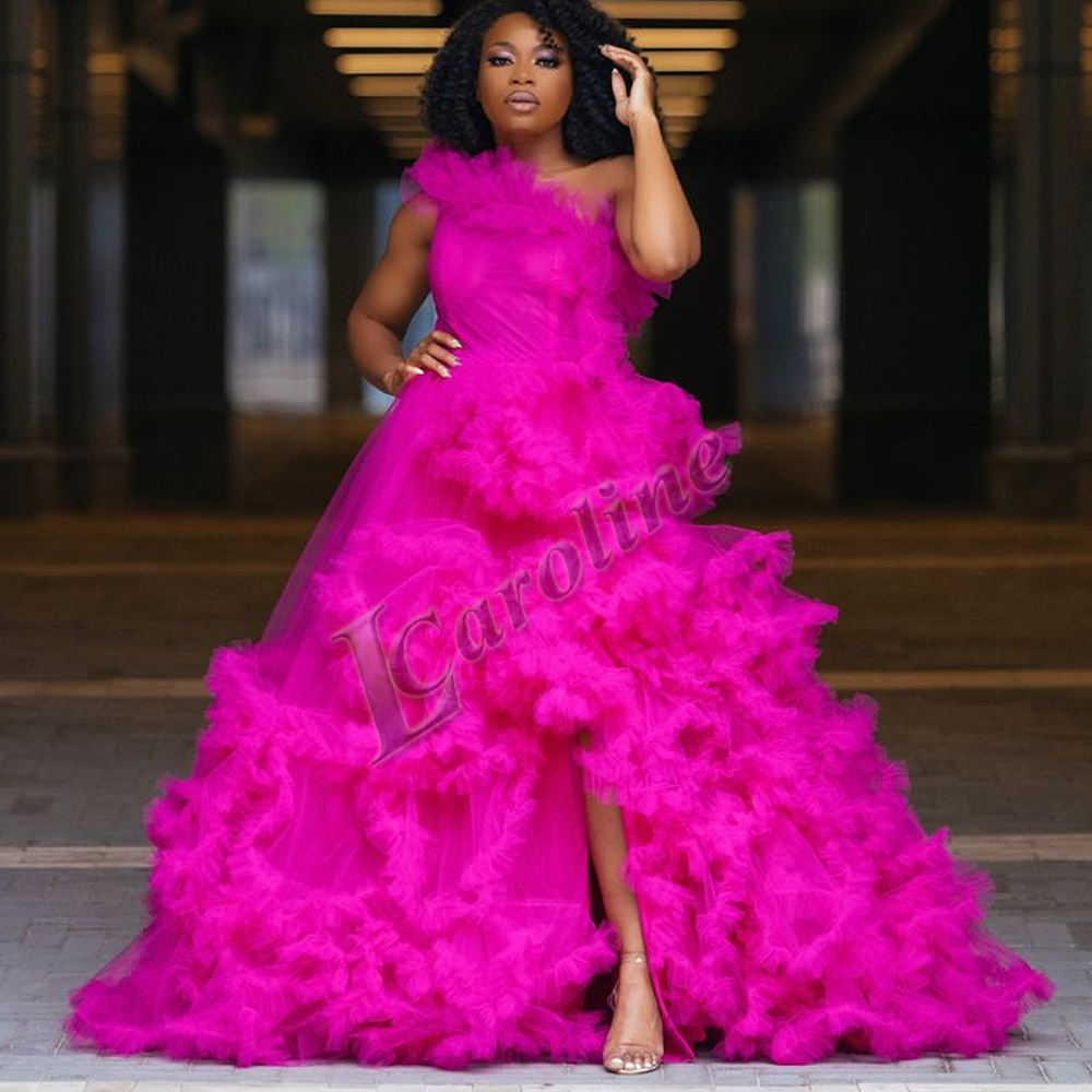 strapless open back dress Queendancer Women Hot Pink Long Prom Dress with Slit Square Neck Short  Sleeves Formal Dress – queendanceruk main image 1