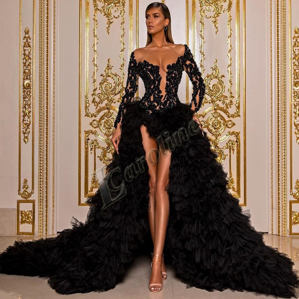 Black Elegant V-Neck Slim A-Line Dress Office Lady Exquisite Appliques Trim  Banquet Gown Sexy Formal Party Dresses XS-3XL - AliExpress