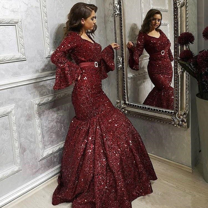 422-Glitter Prom Dress Sequins Burgundy Long Full Sleeve Mermaid Plus Size Formal Evening Dresses Women Bling Vestidos Party-Description 422-Glitter Prom Dress Sequins Burgundy Long Full Sleeve Mermaid Plus Size Formal Evening Dresses Women Bling Vestidos Party-Description