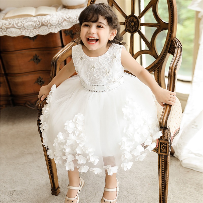 Baby Girl Dress White Lace Flower Vestidos Christening Princess Toddler Birthday Party Ball Gown Newborn Children Clothe