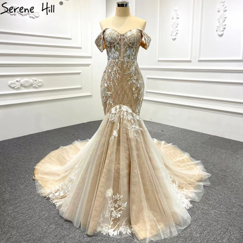 1 White Gold Mermaid Vintage Wedding Dresses 2023 Off Shoulder Luxury Glitter Bridal Gown Serene Hill Hm66349wedding Dres Description