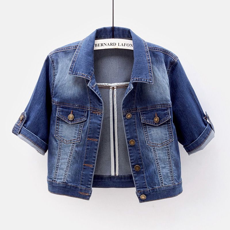 107 Spring Autumn Elasticity Slim Short Denim Jacket Women White