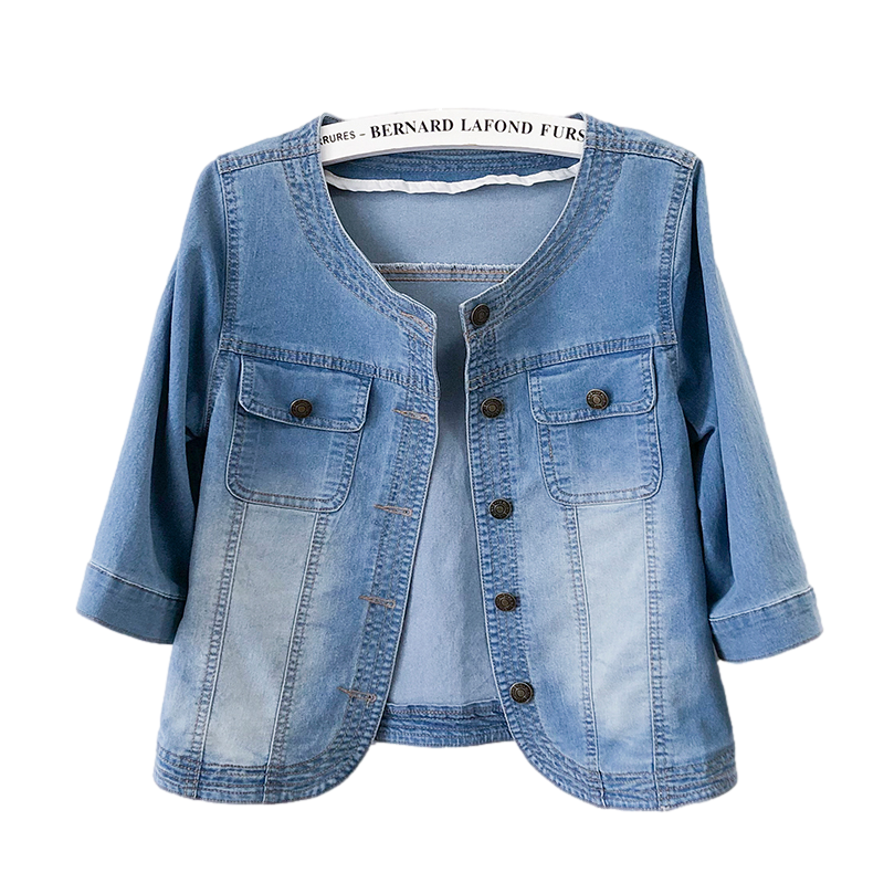 104 Big Pocket Three Quarter Sleeve Denim Jackets Women