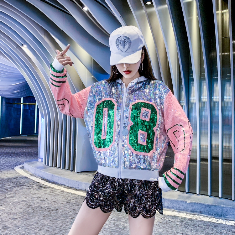 117 Sequined Spring And Autumn Hip Hop Color Matching Casual